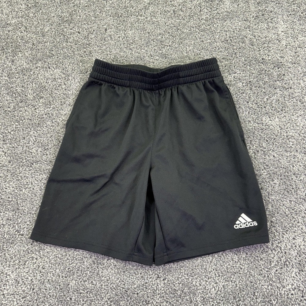 Adidas Shorts Kids 10-12 Black Mesh Elastic Waist Logo Athletic Gym Training